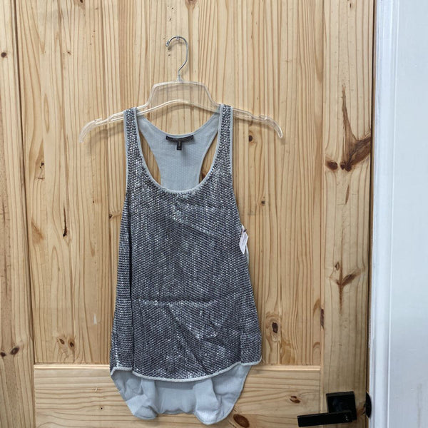 WOMENS BCBG SILVER SEQUIN SL CASUAL TOP XS