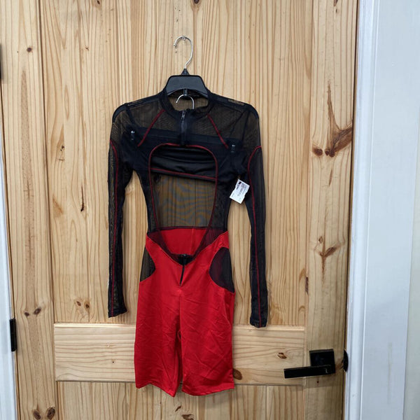 WOMENS FASHION NOVA RED/BLK ROMPER W/TUBE BRA XS
