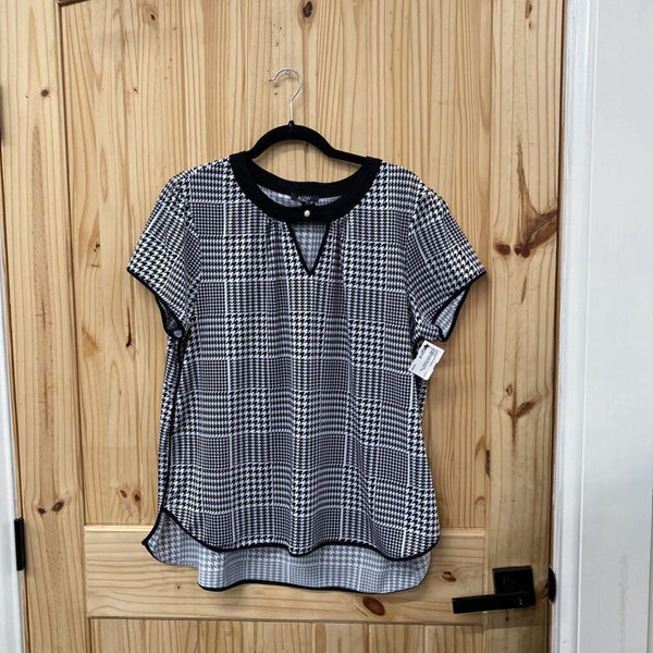 WOMENS AUW BLK/WHITE HOUNDS TOOTH CASUAL TOP XL