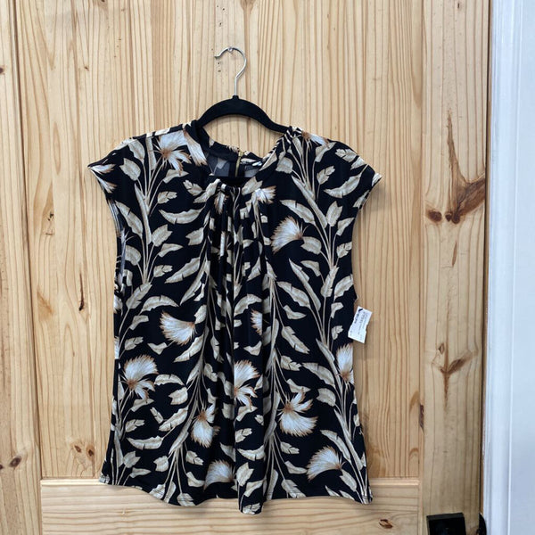 WOMENS BLK CASUAL TOP W/ PLANTS XL