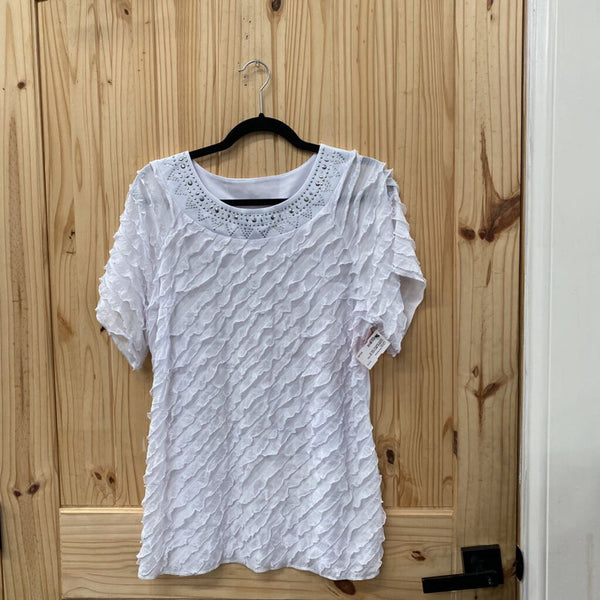 WOMENS BRITTANY BLACK WHITE RUFFLE TOP XL