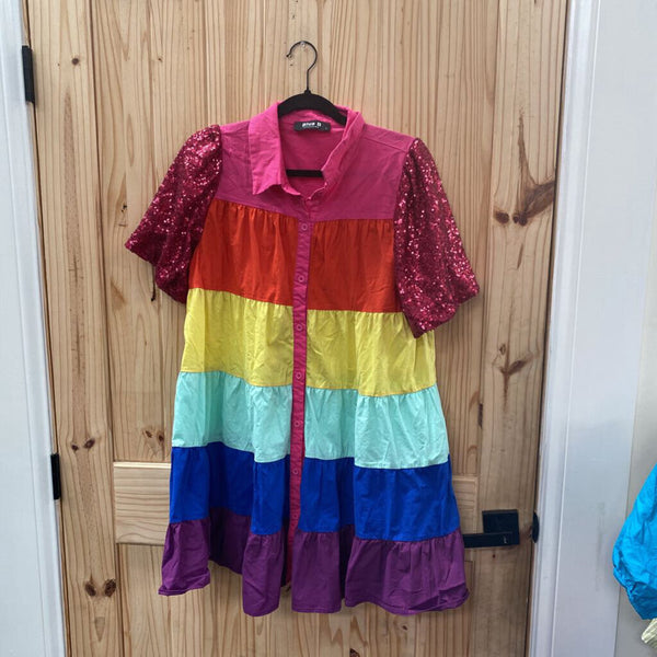 WOMENS BLUE B MULTI COLOR STRIPE DRESS L
