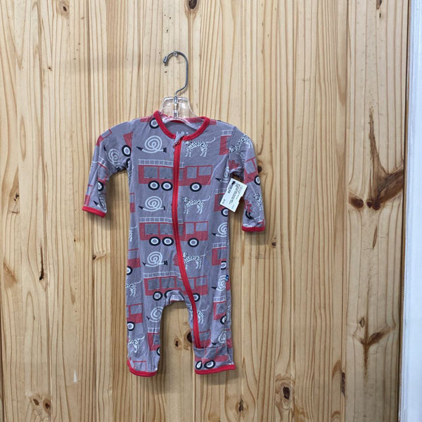 BOYS KICKEE PANTS GREY SLEEPER W/DOG/FIRE TRUCK 0/3M