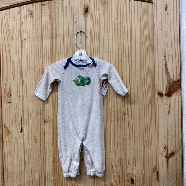 BOYS MUDPIE BEIGE ROMPER W/FROG 0/3M