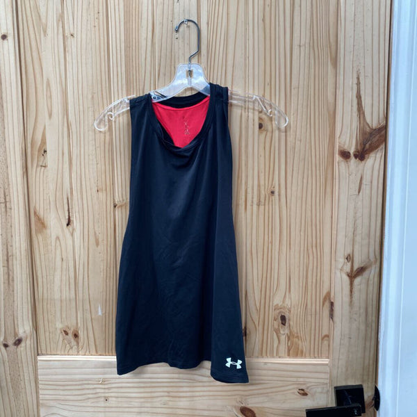 GIRLS UNDER ARMOUR TANK BLK/CORAL YLG 12