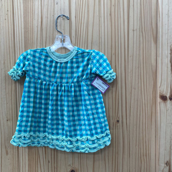 GIRLS KICKEE PANTS AQUA CHECKERED DRESS 3T