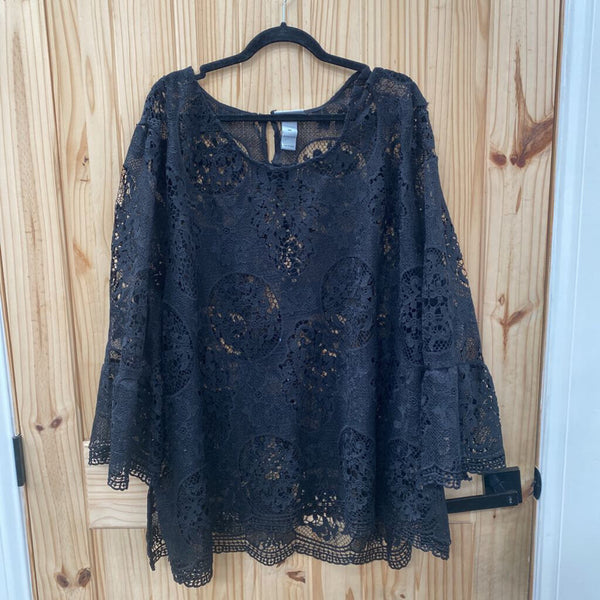 WOMENS CATHERINES BLACK SHEER CASUAL TOP 3X