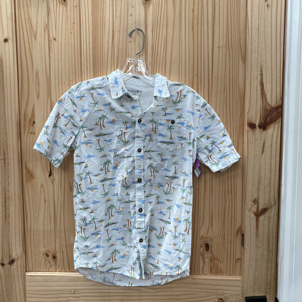 BOYS CARIBBEAN JOE WHITE BUTTON UP SHIRT W/PALM TREES XL 14