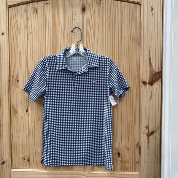 BOYS SOUTHERN TIDE NAVY BLUE/WHITE CHECKERED POLO SHIRT L 12/14