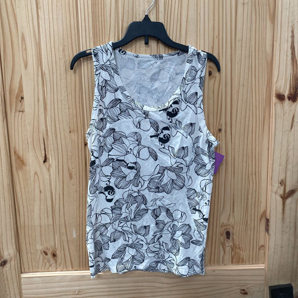 WOMENS LULULEMON BLK/WHITE TOP W/FLOWERS M