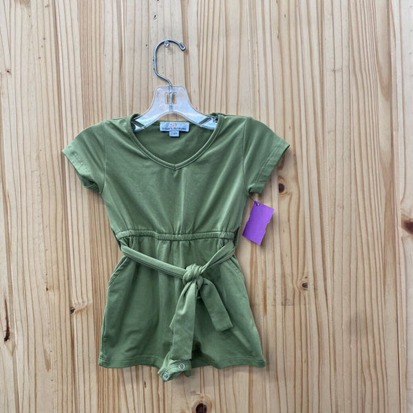 GIRLS BAILEY'S BLOSSOM OLIVE GREEN ROMPER 12/18M