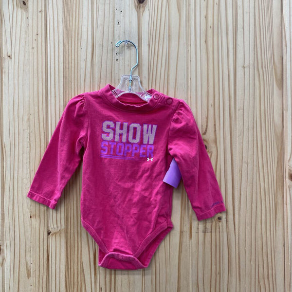 GIRLS LS ONESIE SHIRT UNDER ARMOUR DK PINK/FUSHIA 6/9M