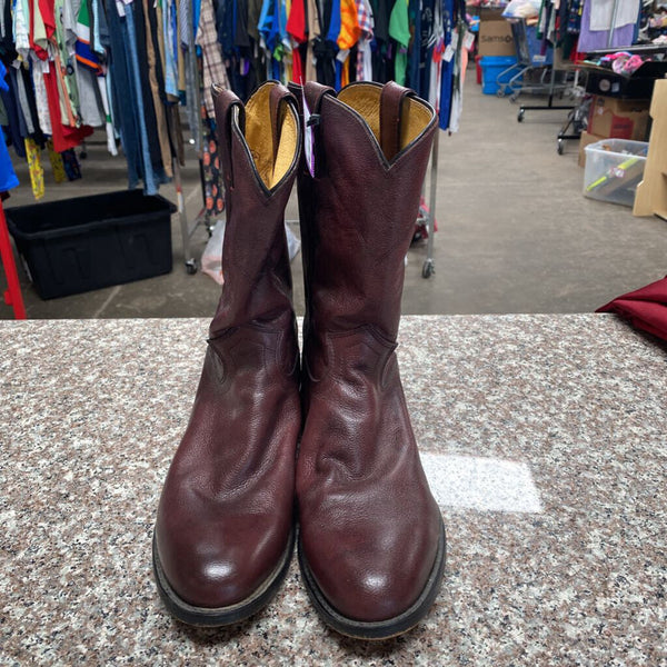 MENS JUSTIN ROPERS BOOTS SIZE 9 DK WINE