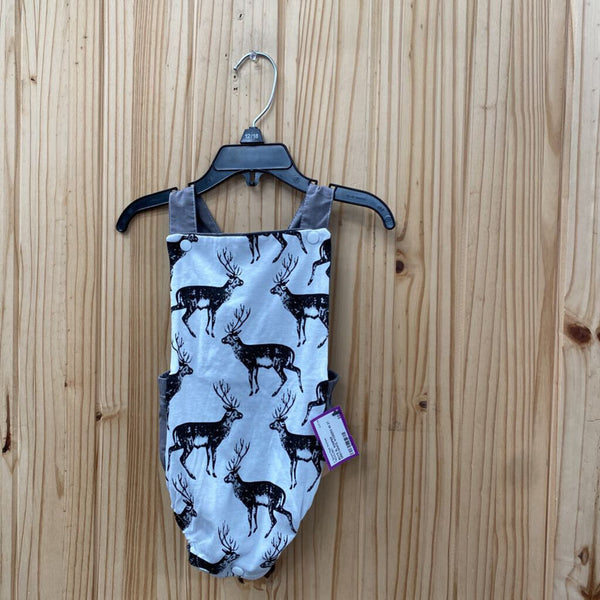 BOYS SL ROMPER GREY/WHITE W/DEERS 90 2T