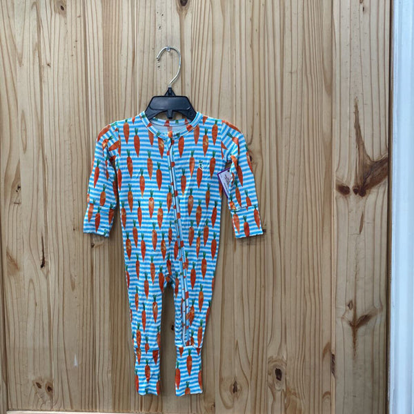 BOYS MUSETHREADS SKY BLUE/WHITE STRIPE ROMPER W/CARROTS 3/6M NWT