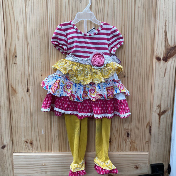 GIRLS COUNTING DAISIES 2PC SET DK FUSIA/WHITE STRIPE W/FLOWERS 4T