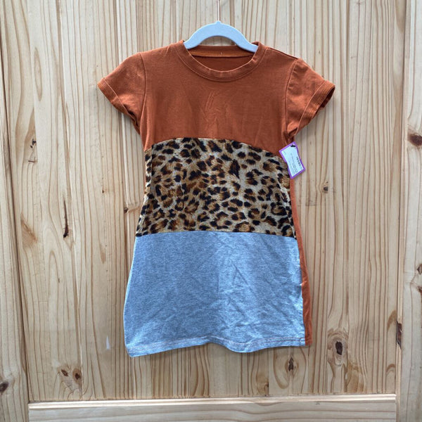 GIRLS DRESS RUST/GREY/LEOPARD 110