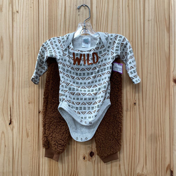 BOYS BABY MODE 2PC SET BROWN/TAUPE WILD 6/9M