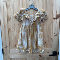 GIRLS H&M TAUPE/WHITE CHECKERED DRESS 6X