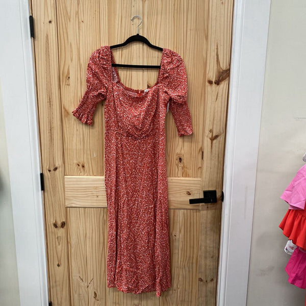 WOMENS MI AMI RED DRESS W/WHITE FLOWERS L