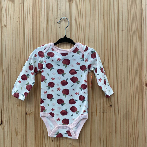 GIRLS CHICK PEAS LS ONESIE W/APPLES 3/6M