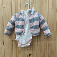 GIRLS BURT'S BEES 3PC SET PINK/GREY 0/3M