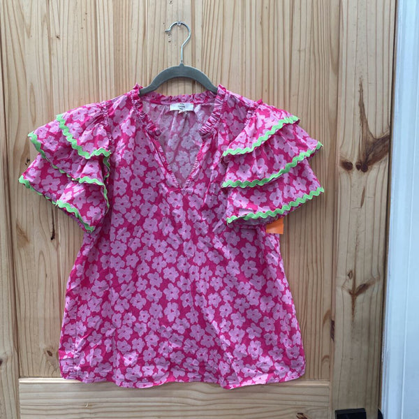 WOMENS ENTRO CASUAL TOP PINK W/FLOWERS S