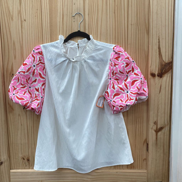 WOMENS ENTRO CASUAL TOP PINK/RED/WHITE S