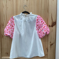 WOMENS ENTRO CASUAL TOP PINK/RED/WHITE S