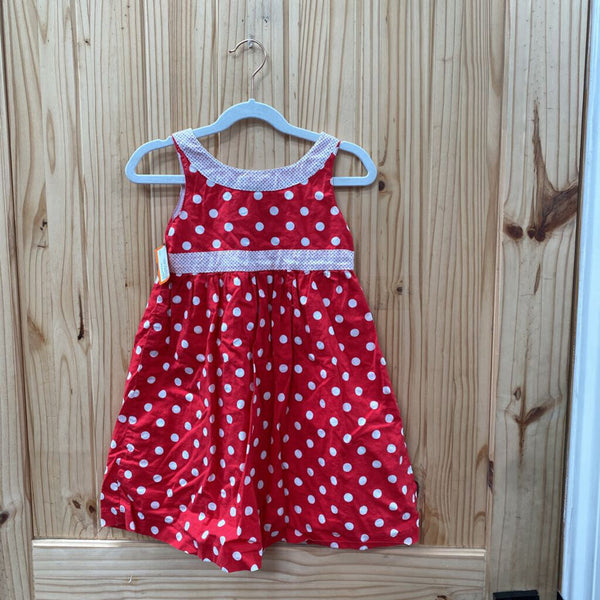 GIRLS JANIE & JACK RED/WHITE SL DRESS W/WHTE DOTS 4T