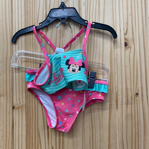 GIRLS MINNIE MOUSE 2PC SWIM SET AQUA W/HEARTS 12M