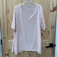 WOMENS CATO PEACH AND WHITE BLOUSE SIZE 22