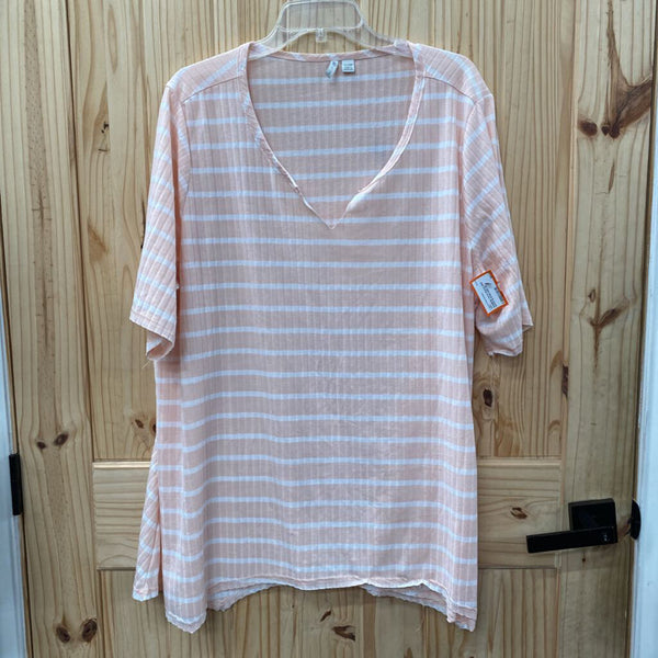 WOMENS CATO PEACH AND WHITE BLOUSE SIZE 22