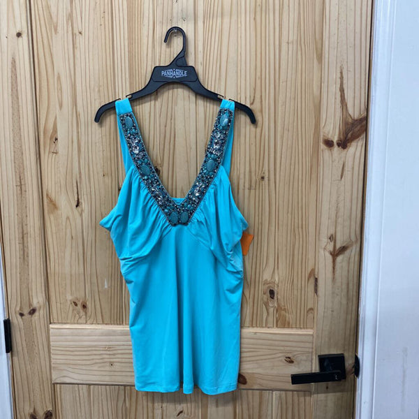WOMENS SKY BLUE SL TOP W/BEADS