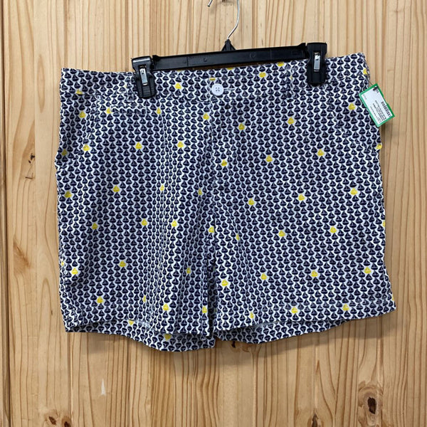 WOMENS COLUMBIA SHORTS NAVY BLUE/WHITE/YELLOW W/SAILBOATS 14