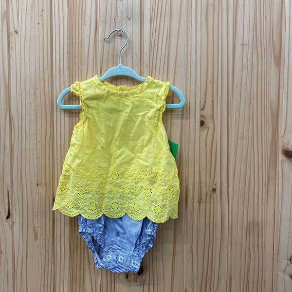 GIRLS CARTERS SL ROMPER YELLOW/LINEN/WHITE STRIPE 12M