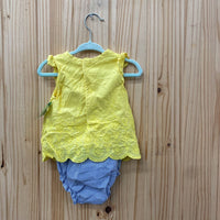 GIRLS CARTERS SL ROMPER YELLOW/LINEN/WHITE STRIPE 12M