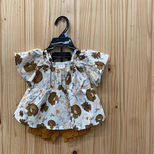 GIRLS 2PC SET IVORY/LT BROWN/FLORAL 0/3M