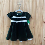 GIRLS BONNIE BABY DK GREEN VELOUR DRESS 12M