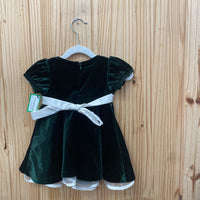 GIRLS BONNIE BABY DK GREEN VELOUR DRESS 12M