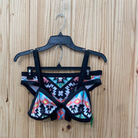 WOMENS 2PC SWIM SET CORAL/GREY/TURQUOISE L