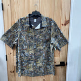 MENS WALLS BUTTON UP SHIRT TAUPE/DK GREY W/ OIL MACHINES 3XL