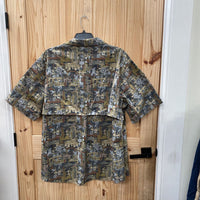 MENS WALLS BUTTON UP SHIRT TAUPE/DK GREY W/ OIL MACHINES 3XL