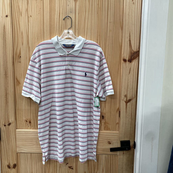 MENS POLO GOLF SHIRT PINK/WHITE/NAVY BLUE STRIPED XXL