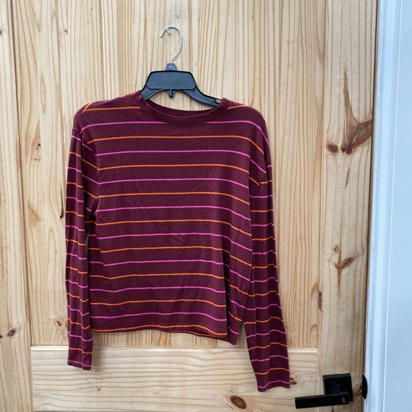 WOMENS A NEW DAY LS SHIRT MAROON/ORANGE/PINK STRIPE S