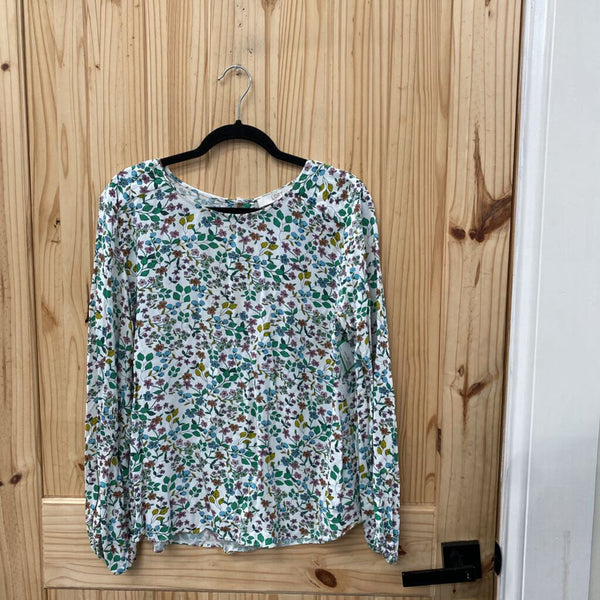 WOMENS LOFT WHITE FLORAL TOP L