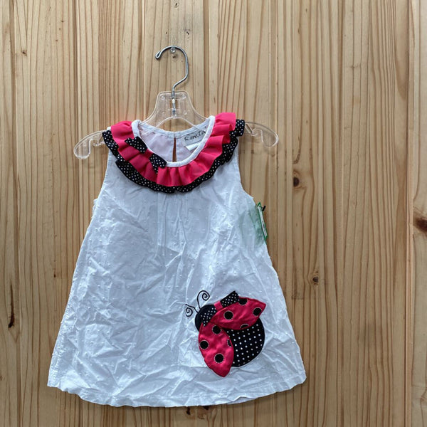 GIRLS RARE,TOO SL DRESS WHITE/PINK/BLK W/LADYBUG 2T