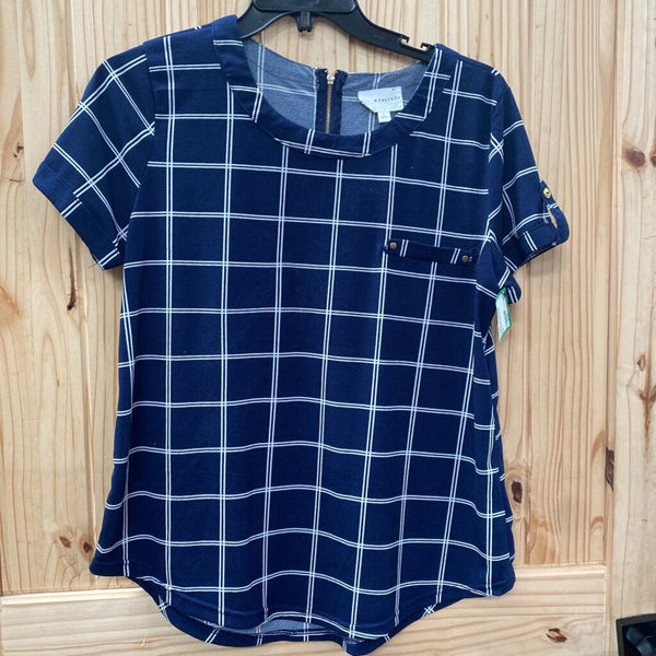 WOMENS THE WORKSHOP NAVY BLUE/WHITE STRIPE TOP L