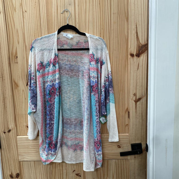 WOMENS MOA MOA CASUAL CARDIGAN FLORAL PURPLE/TURQUOISE 2X