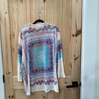 WOMENS MOA MOA CASUAL CARDIGAN FLORAL PURPLE/TURQUOISE 2X
